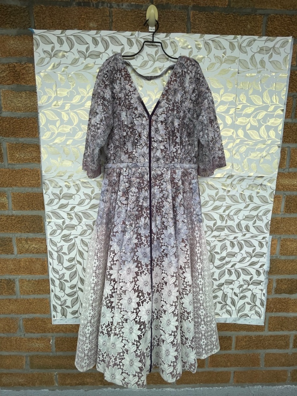 Byron Lars Beauty Mark Ombre Floral Lace Reversible Dress Rose Buttons Mauve 8